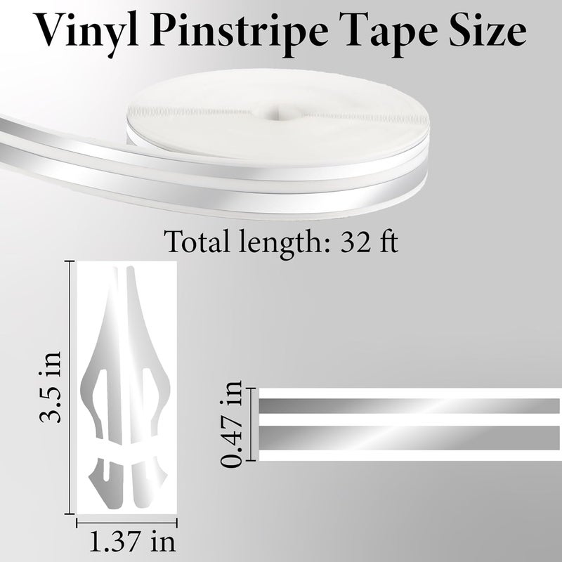 ecocstm Car Pinstriping Tape, Car Vinyl Tape Stripe Decal, Auto Striping Tape Emblems Trim,Car Body Side Stripe, Universal Car Decoration Accessories for Auto Home Door Instrument 2 Rolls×32 Ft (silver) - Image 2